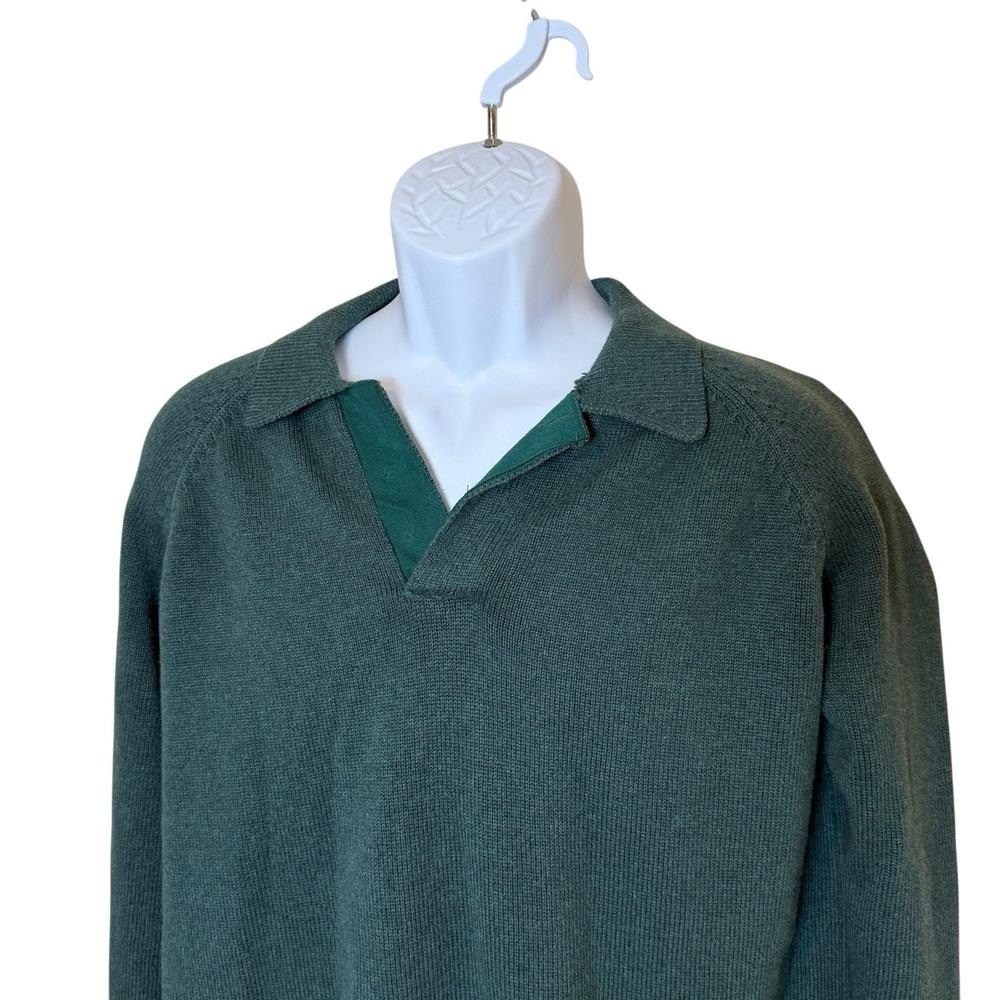 L.L. Bean Men's Forest Green Polo Sweater cashmere+cotton knit blend